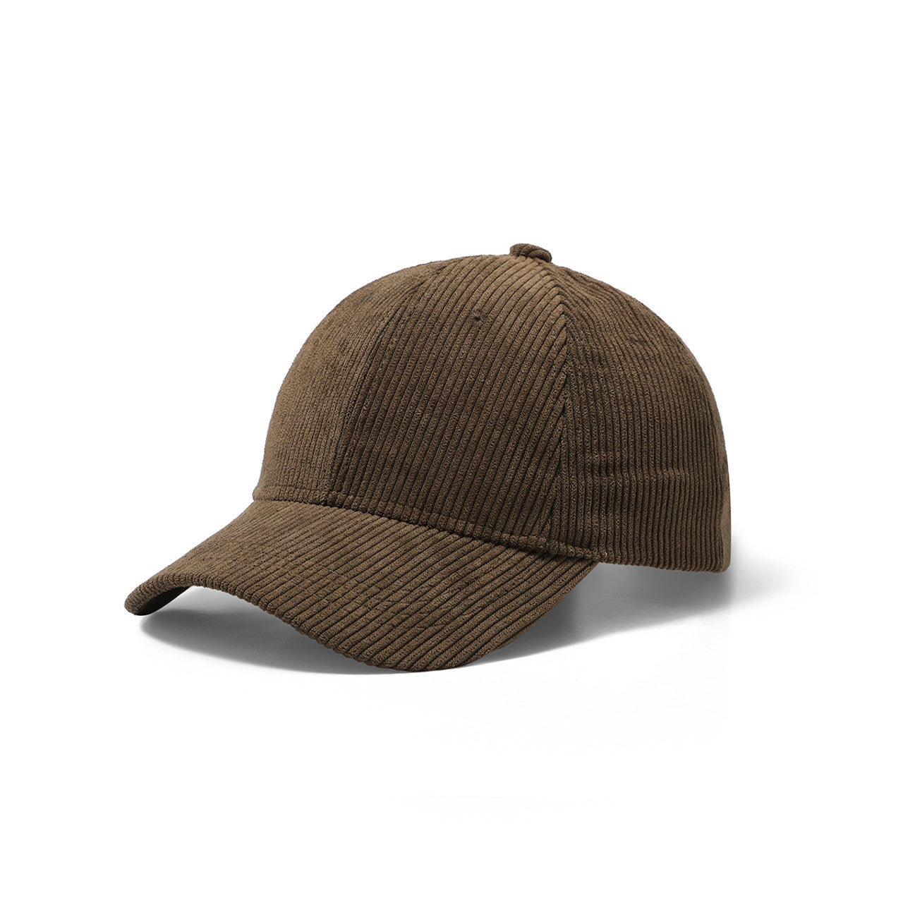 Brown corduroy baseball cap with classic six-panel design and stitched brim for casual wear