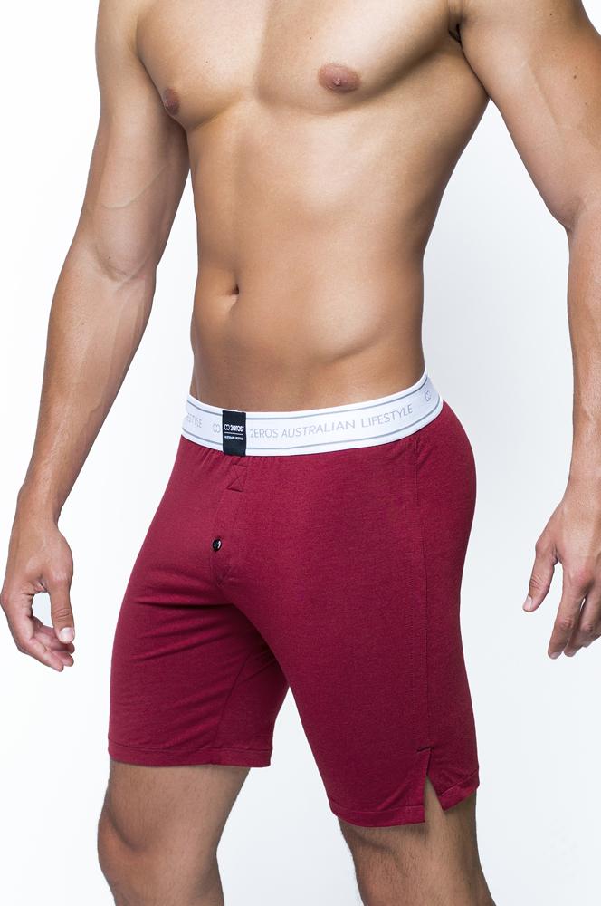 Core series lounge short maroon cotton boxer shorts with white australian lifestyle waistband and black brand tag