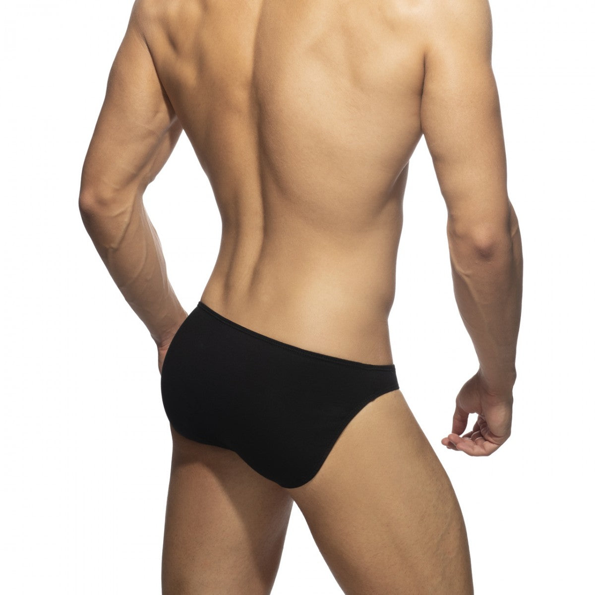 Black cotton bikini brief with smooth form-fitting design and comfortable breathable fabric