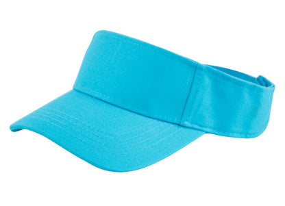 A bright turquoise cotton solid color visor with a curved brim and adjustable strap