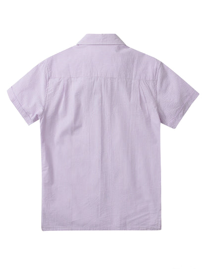 Country club fly seersucker shirt light purple short-sleeved button-up with fine vertical stripes