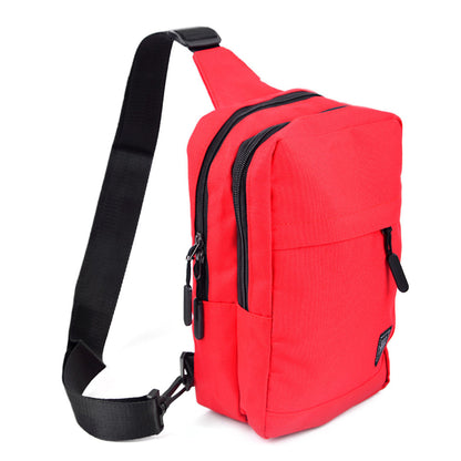 Red nylon crossbody canvas sling bag with black zippers and adjustable strap for everyday use