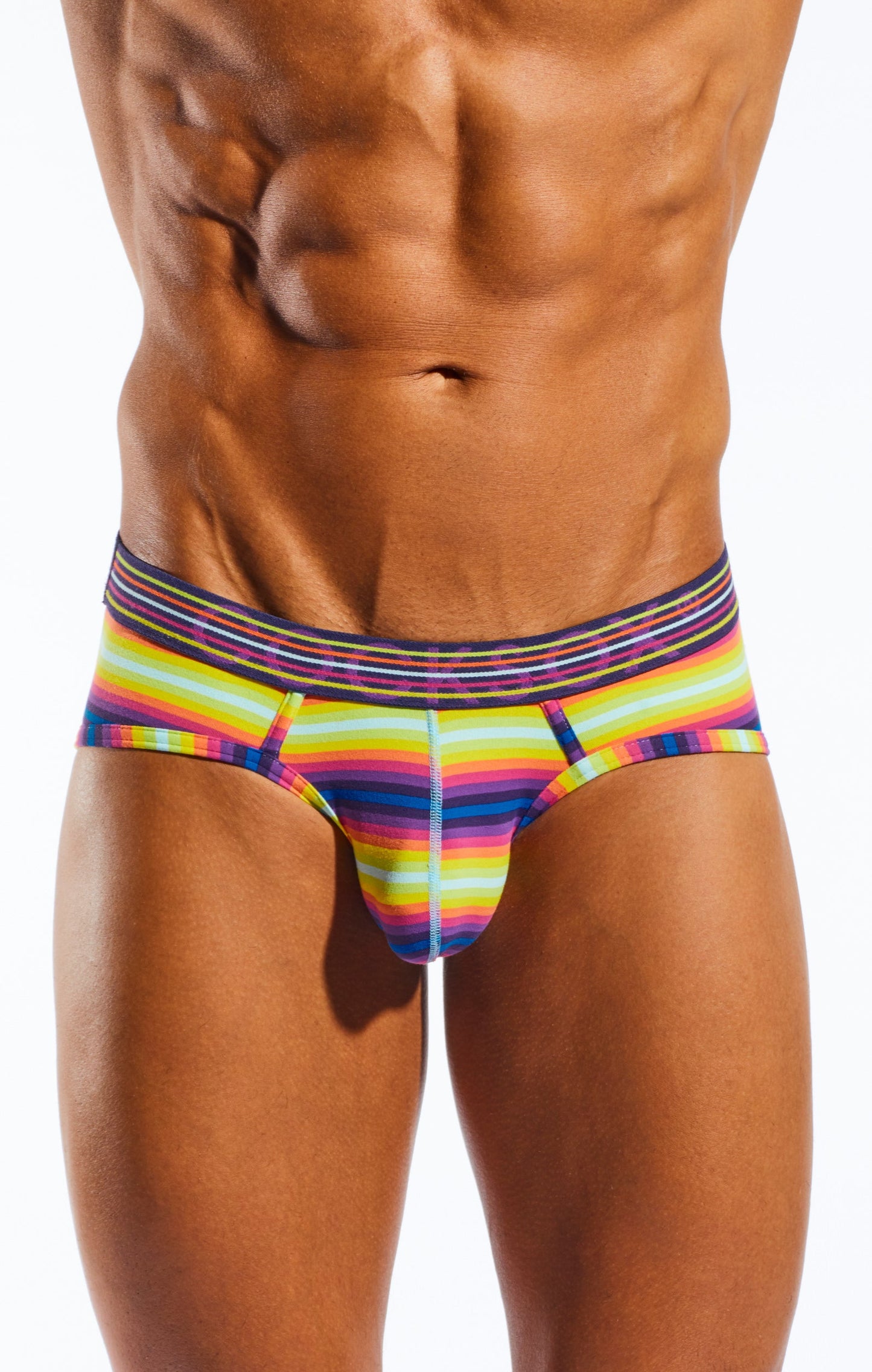 Cocksox cx76n supplex sports brief vibrant rainbow-striped men’s briefs with snug elastic waistband