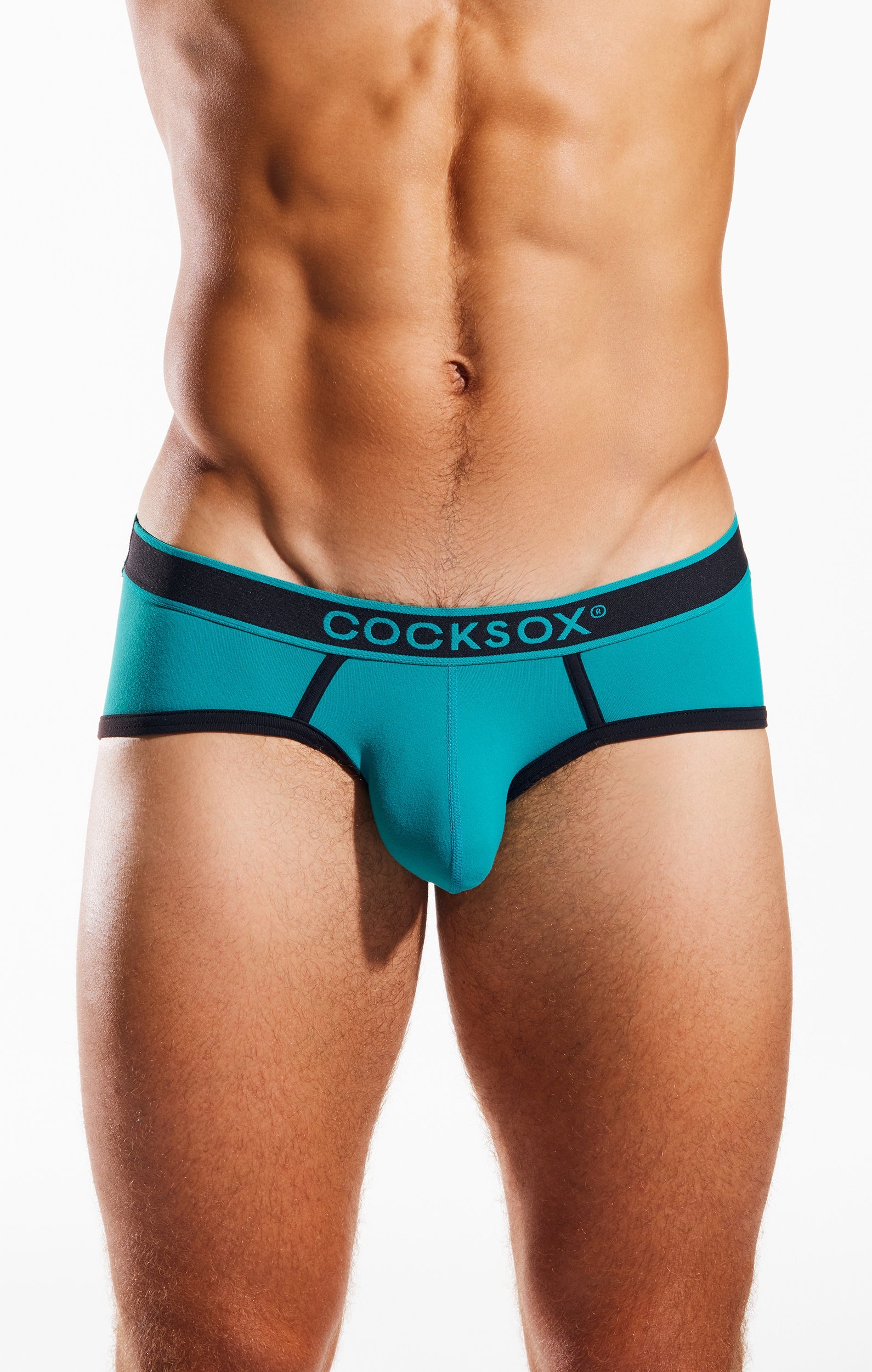 Teal and black cocksox cx76n supplex sports brief with contoured design for men’s athletic support and comfort