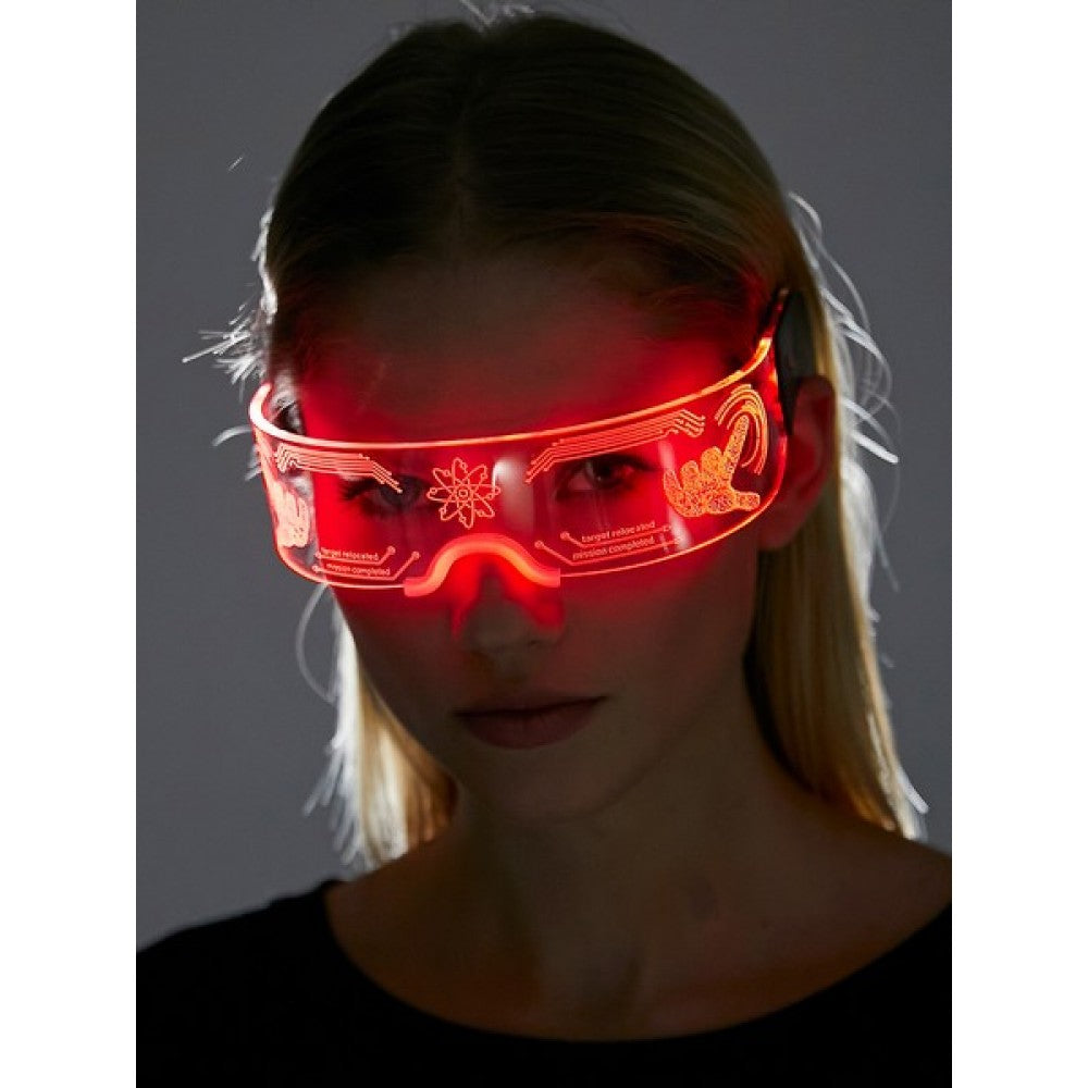 Cyberpunk light up glasses with red led goggles featuring glowing orange circuit patterns and a futuristic design