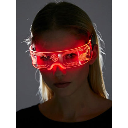 Cyberpunk light up glasses with red led goggles featuring glowing orange circuit patterns and a futuristic design