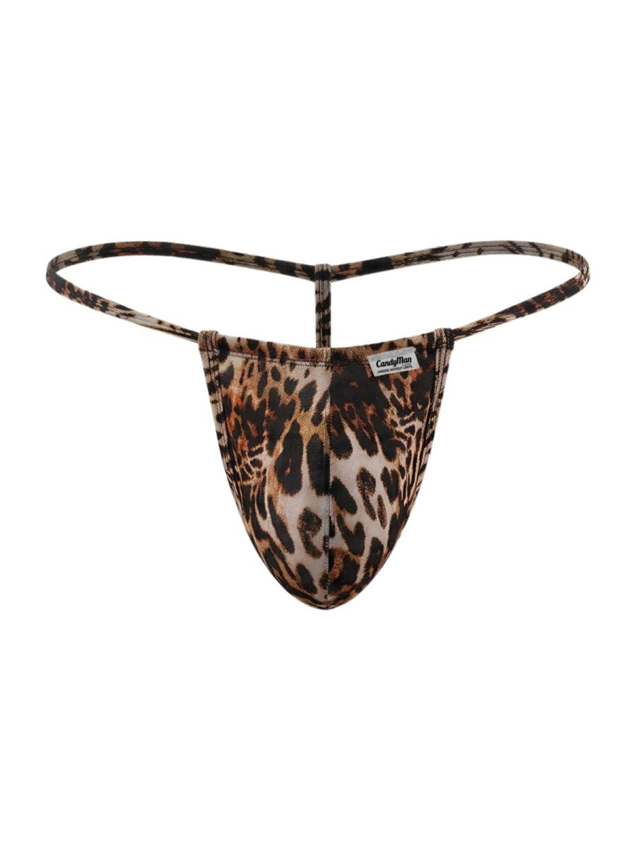 Leopard-print thong candyMan 9586 g-string in stretchy animal print fabric with classic g-string back design