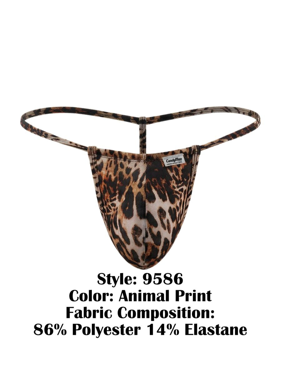 Leopard-print thong candyMan 9586 g-string in stretchy polyester elastane blend with thin supportive straps