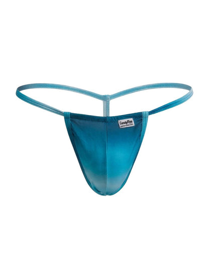 A sleek translucent teal thong g-string with gradient finish and thin elastic straps from candyman 9586 blue print