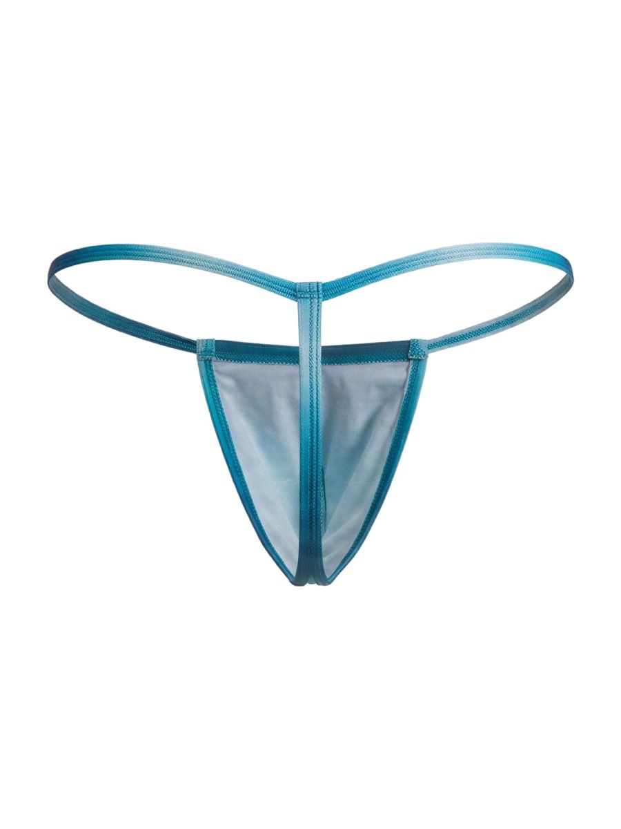 Teal blue candyman 9586 g-string sheer mesh thong with thin elastic band and reinforced stitching edges