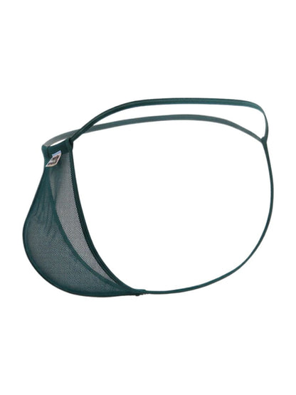 CandyMan 9586 g-string dark green mesh thong with sleek minimalist design and thin elastic straps front view