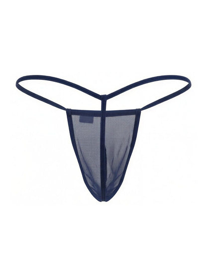 Navy blue mesh thong with thin elastic straps shown from the back in the Candyman 9586 g-string style