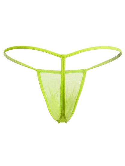A neon green sheer mesh thong g-string with a central zipper from candyman 9586 hot green mesh collection