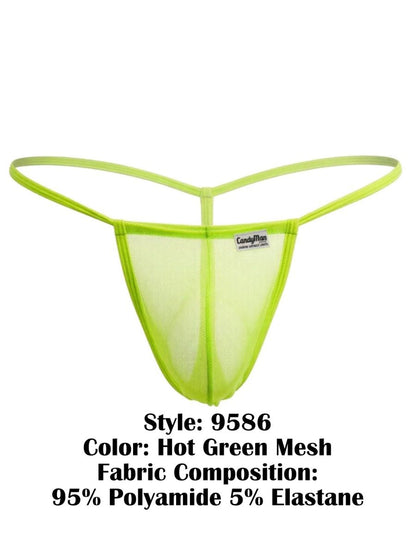 Hot green mesh candyMan 9586 g-string thong with sleek form-fitting design and thin elastic straps shown from the back
