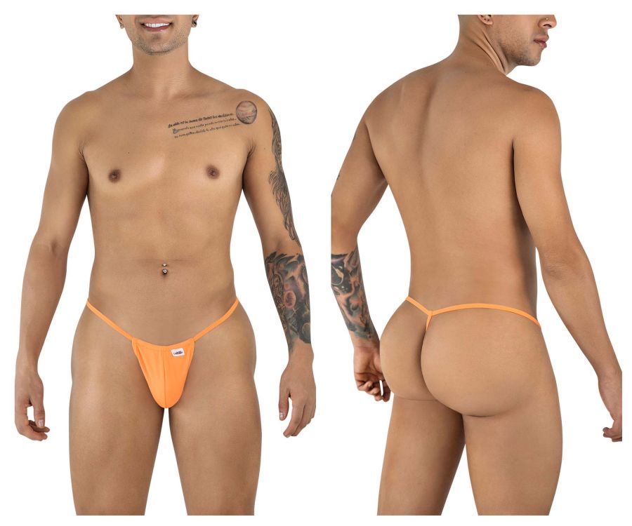 Orange thong g-string candyMan 9586 with a small front logo in hot orange color for comfortable wear