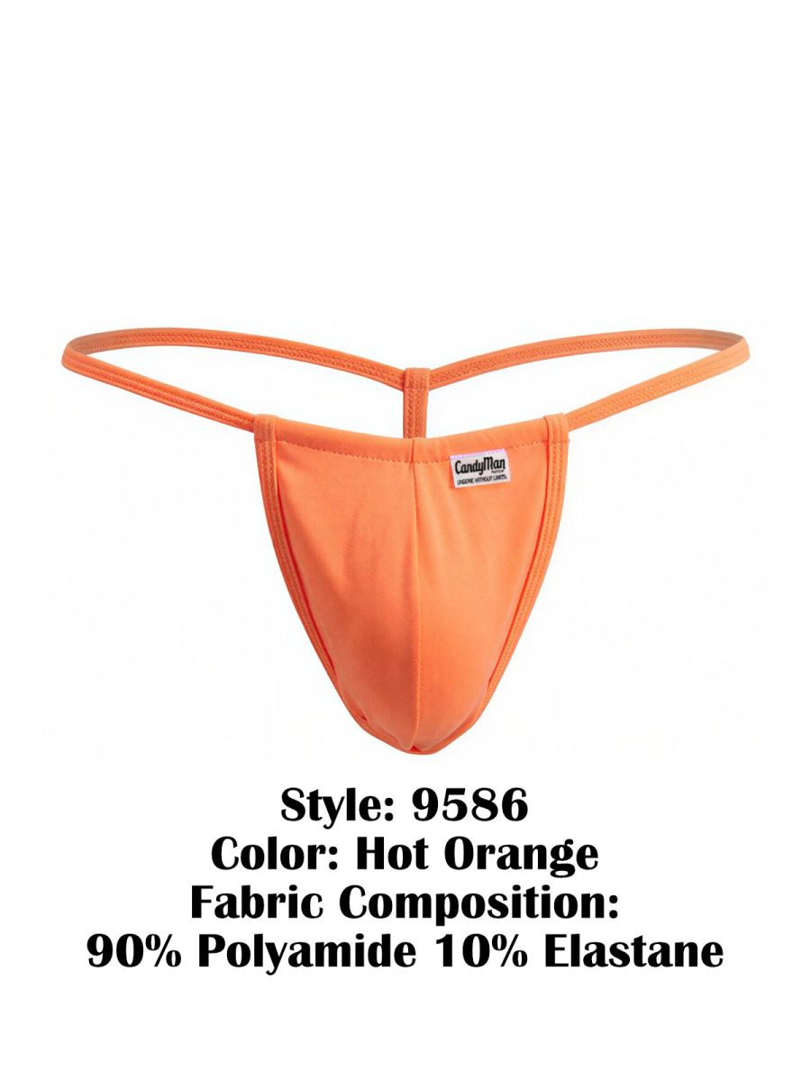 Hot orange candyman 9586 g-string thong in sleek form-fitting polyamide and elastane blend shown from back side