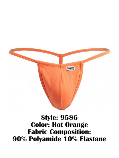 Hot orange candyman 9586 g-string thong in sleek form-fitting polyamide and elastane blend shown from back side