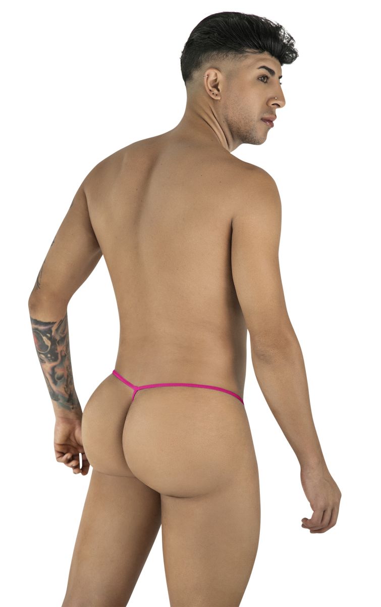 A vibrant pink candyMan 9586 g-string thong made of stretchy magenta mesh fabric with thin straps