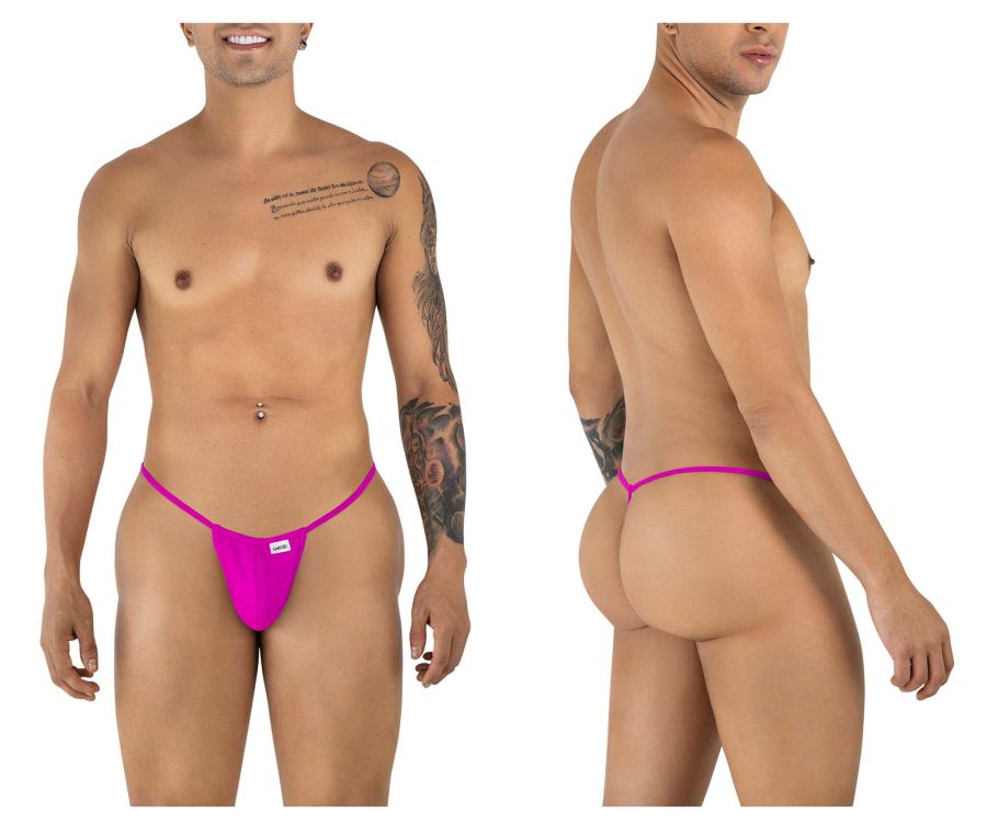 Bright pink magenta CandyMan 9586 g-string thong with snug fit and small white brand tag at front