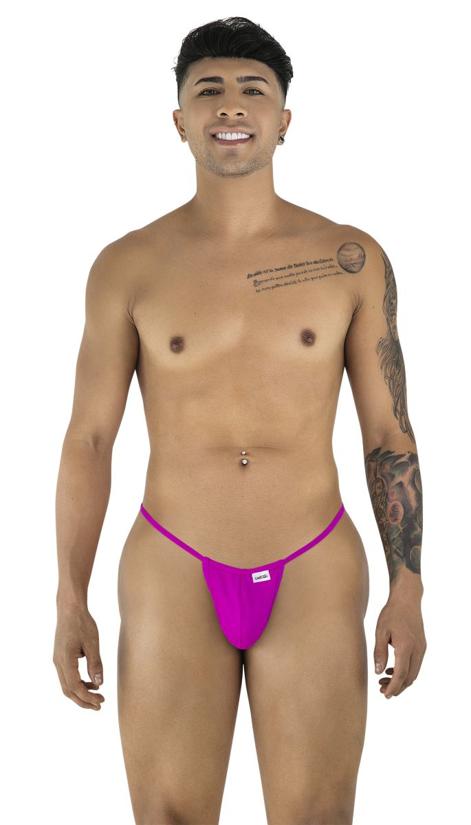 CandyMan 9586 g-string thong in bright fuchsia with a small white brand tag on the front for stylish comfort