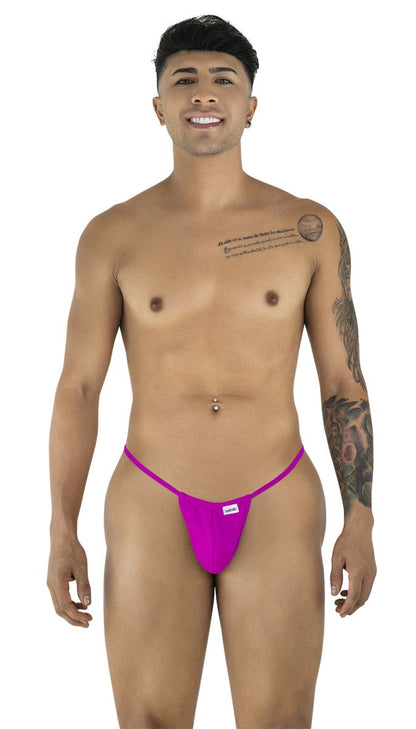 CandyMan 9586 g-string thong in bright fuchsia with a small white brand tag on the front for stylish comfort