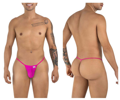 Bright pink form-fitting thong with a small white brand tag at the front from candyman 9586 g-string magenta color