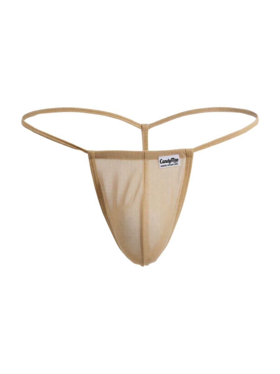 Beigecolo red CandyMan 9586 g-string mocca mesh thong with thin elastic bands and small white front label