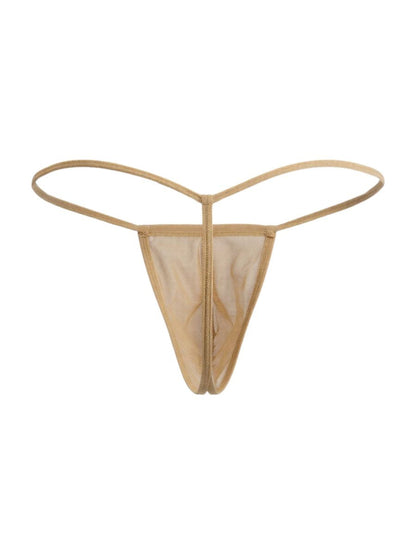 Beige mocca mesh thong with central zipper and thin elastic straps from candyman 9586 g-string collection