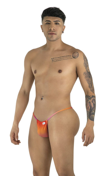 Candyman 9586 g-string in orange and pink gradient fabric thong with small white logo on the side