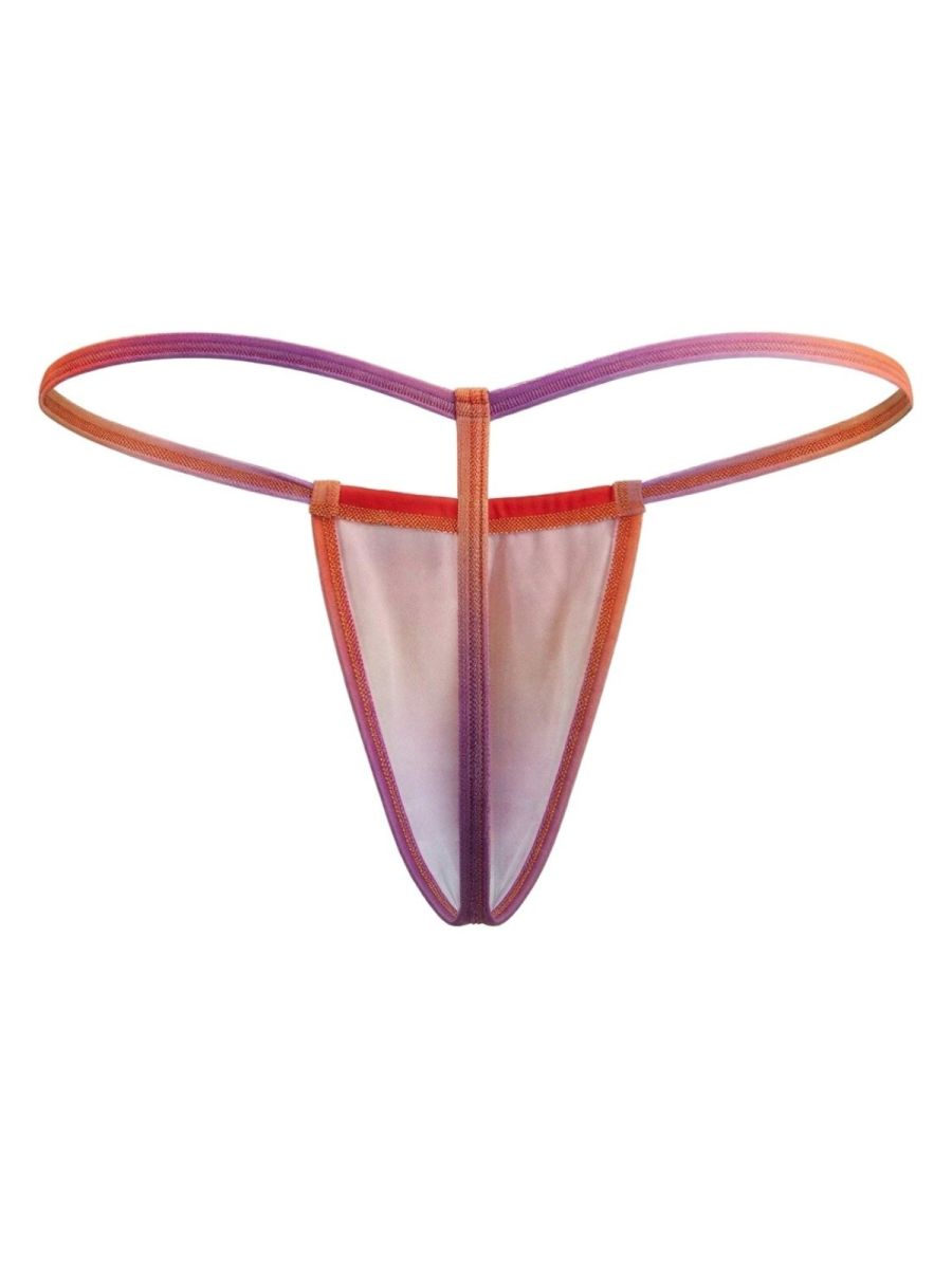 CandyMan 9586 g-string sheer thong with a purple to orange gradient elasticated waistband and leg openings