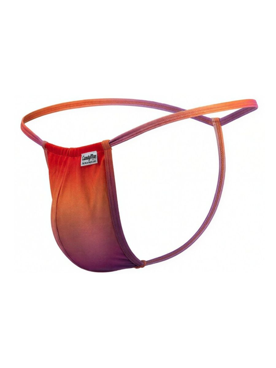 A vibrant orange and purple gradient CandyMan 9586 g-string thong with thin elastic straps and modern design