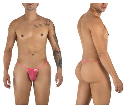 Pink mesh candyMan 9586 g-string thong with thin elastic waistband showing front view
