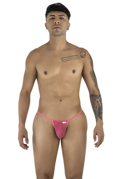 Pink mesh thong g-string candyMan 9586 with a small white label on the front for comfortable wear