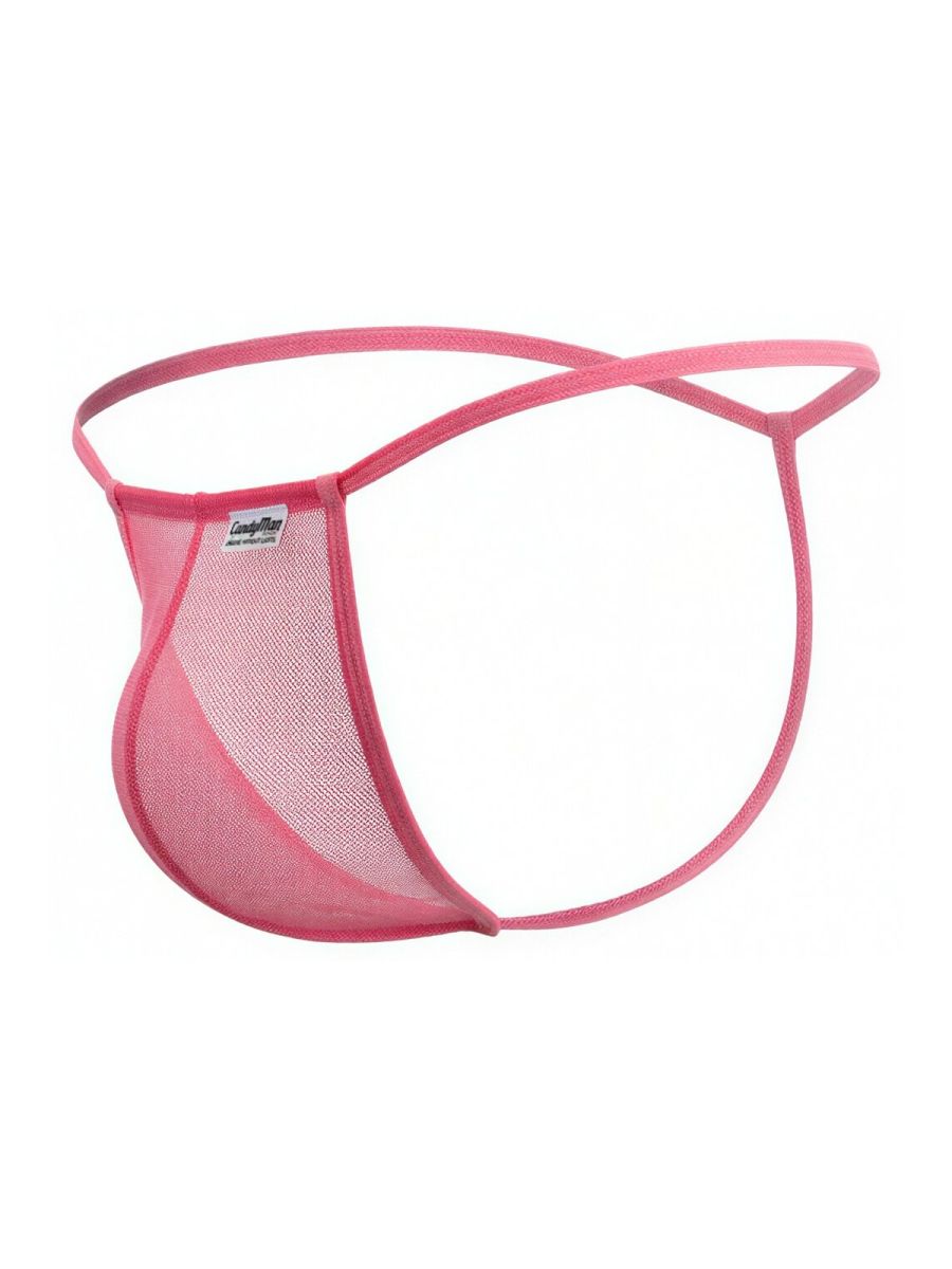 Pink mesh thong g-string by candyman 9586 with supportive contoured design and thin elastic straps