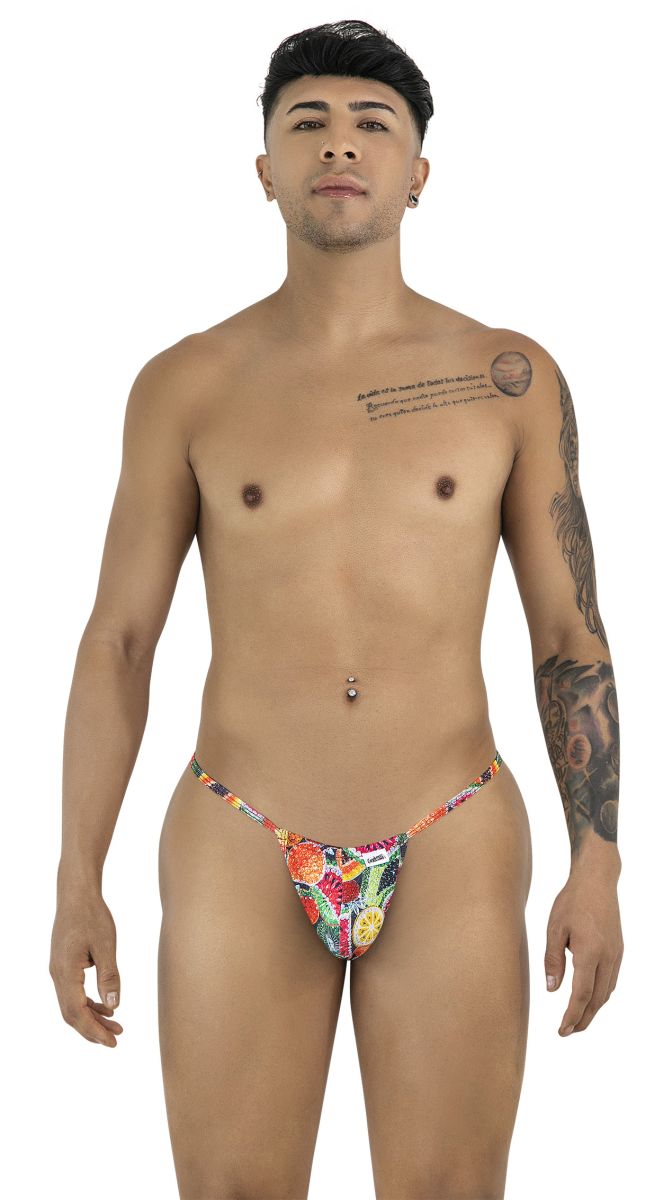 Vibrant tropical-patterned thong with colorful floral and fruit print in candyMan 9586 g-string color printed fruits design