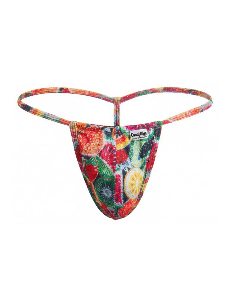 Vibrant candy man 9586 g-string color printed fruits thong in colorful tie-dye with bold citrus and berry prints