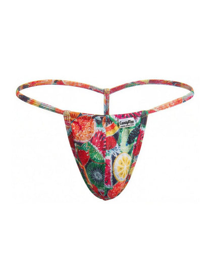 Vibrant candy man 9586 g-string color printed fruits thong in colorful tie-dye with bold citrus and berry prints