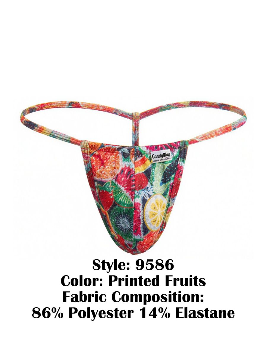 Vibrant candyMan 9586 g-string with colorful fruit print made from 86 polyester 14 elastane for comfortable wear