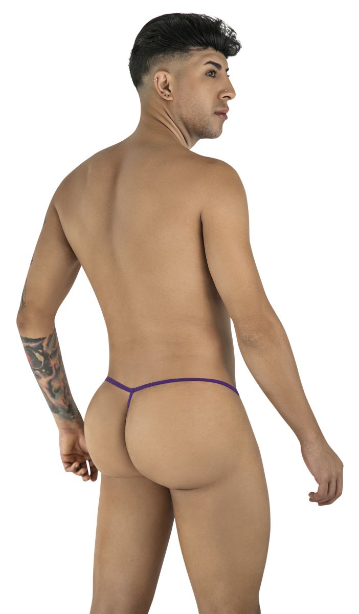 Purple candyMan 9586 g-string thong with thin seamless design made of mesh fabric shown from the back side
