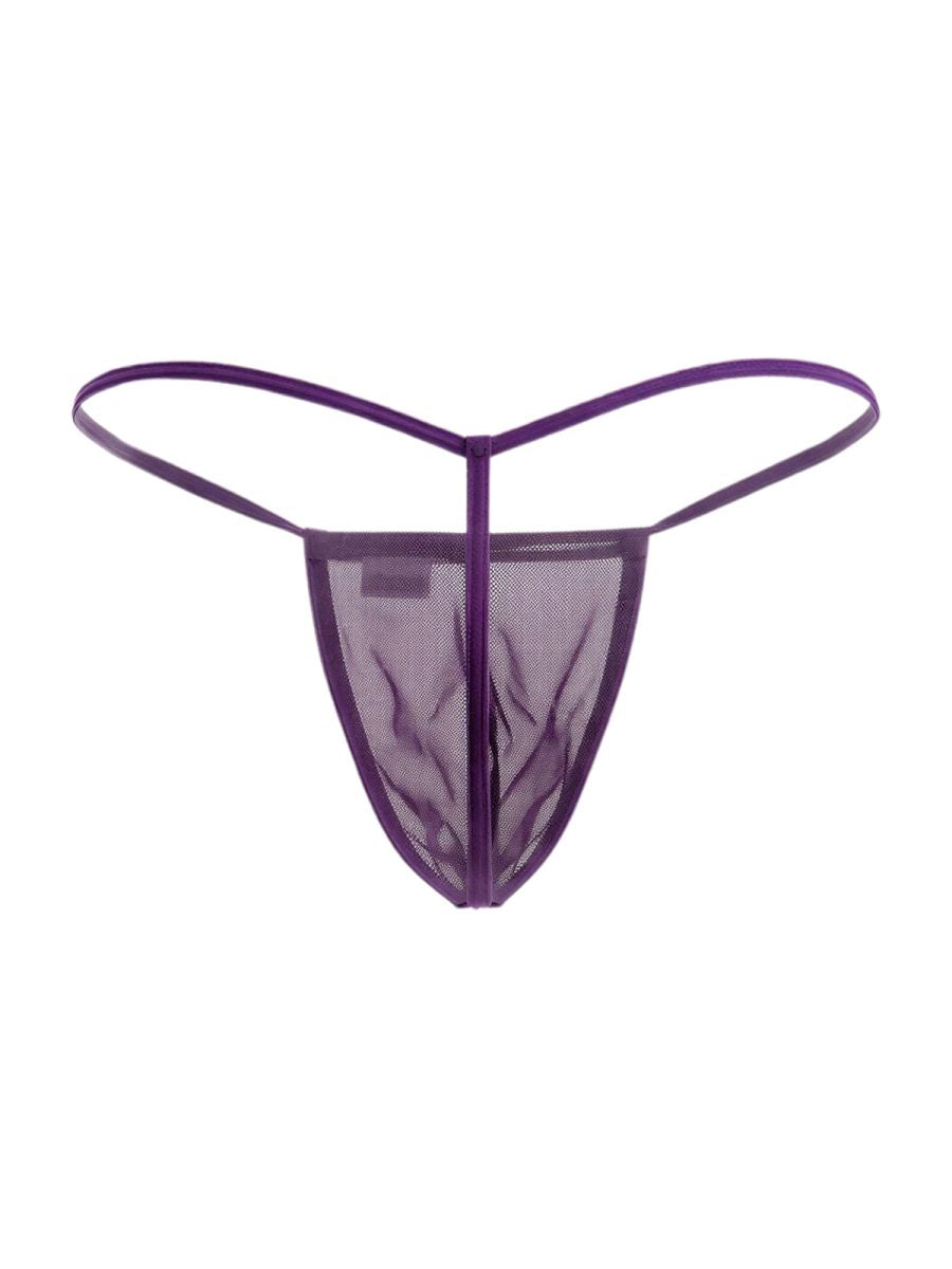 Purple mesh thong g-string with thin elastic straps from candyman 9586 in a sheer breathable fabric