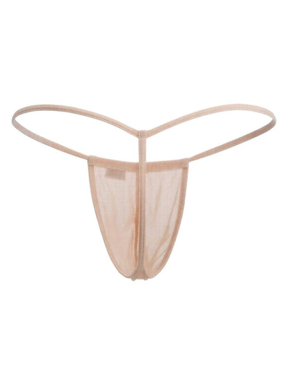 CandyMan 9586 g-string tangerine sheer mesh thong with thin elastic straps shown from the back side