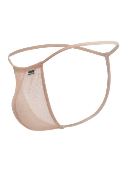 Beig mesh thong g-string with thin crossed waistband and small brand tag on the side candy man 9586 tangerine mesh