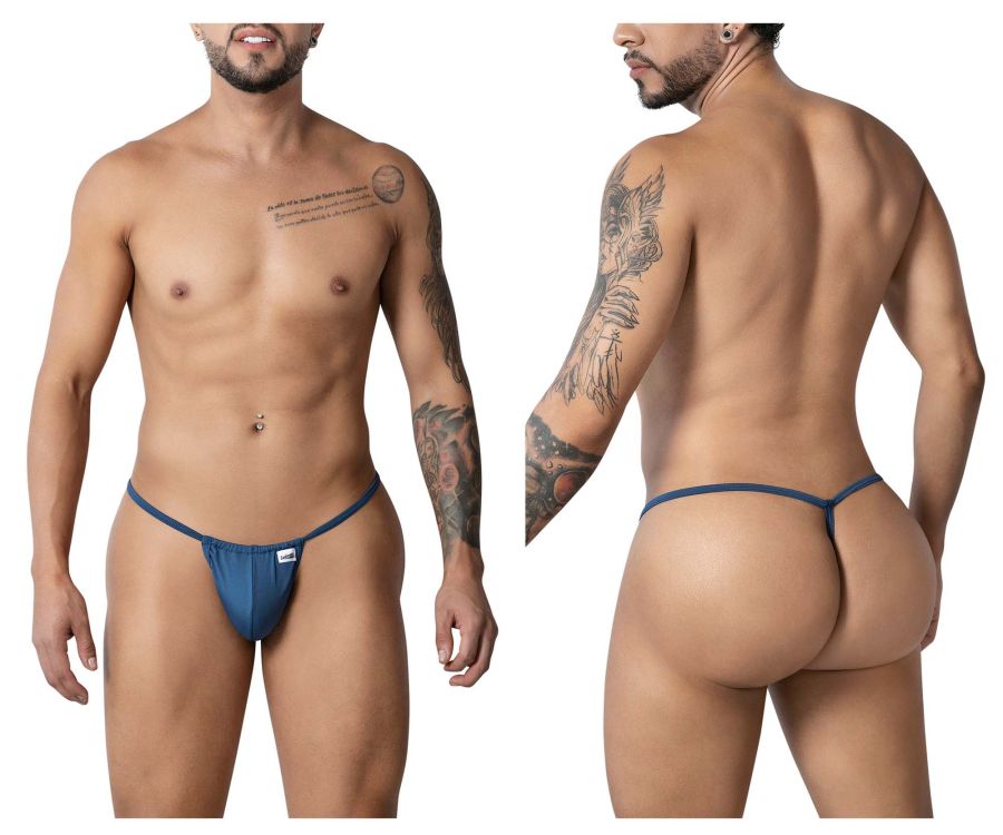 CandyMan 9586 g-string thong in petrol blue with a small white logo on the front made of soft fabric