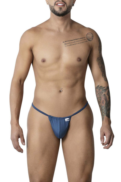 Blue athletic briefs candyMan 9586 g-string thongs with snug fit and elastic waistband in petrol blue color