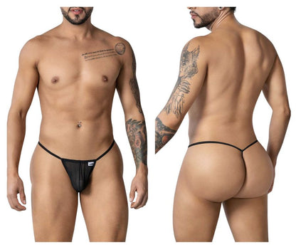 Black mesh CandyMan 99246 G-string thong with thin elastic waistband and small white brand tag