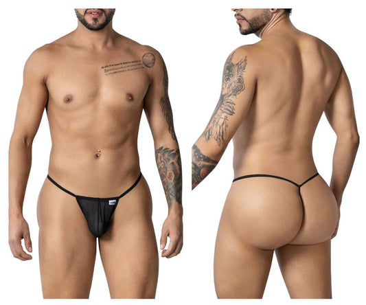 Black mesh CandyMan 99246 G-string thong with thin elastic waistband and small white brand tag