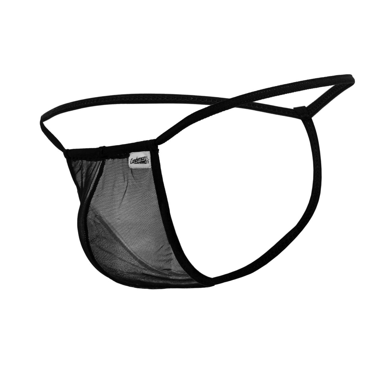Black mesh CandyMan 99246 G-string thong with solid black elastic band and trim shown from the back side