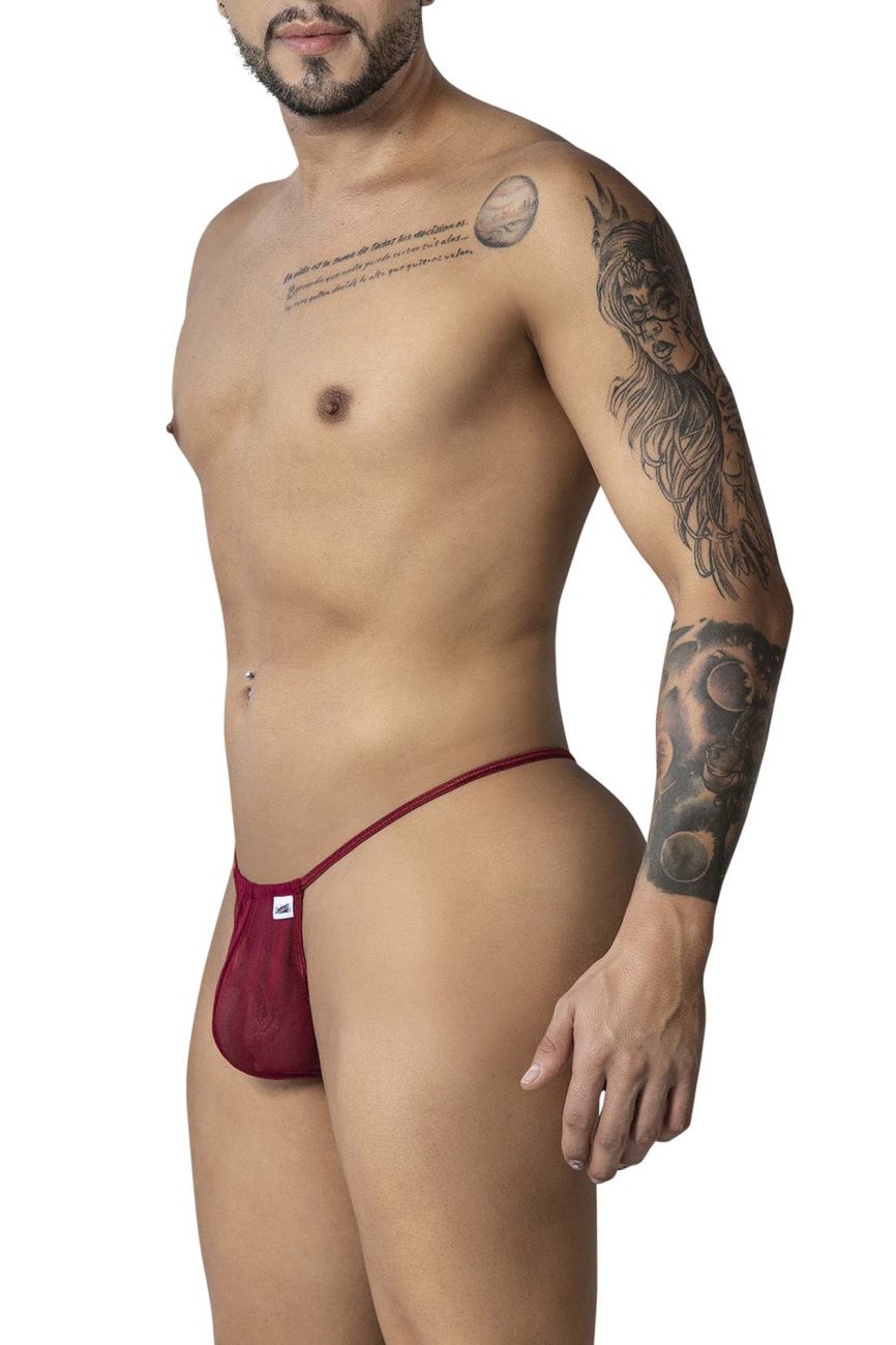 CandyMan 99246 burgundy red mesh thong with a small white logo on the front perfect for intimate wear