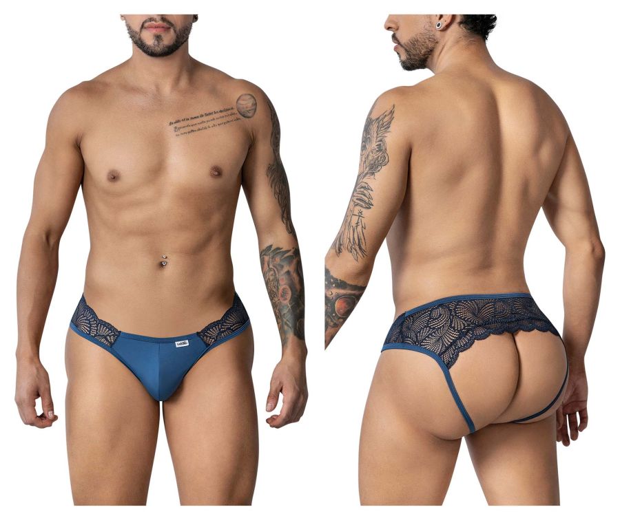 CandyMan 99312 lace jockstrap in navy with blue lace trim and sleek form-fitting design for men