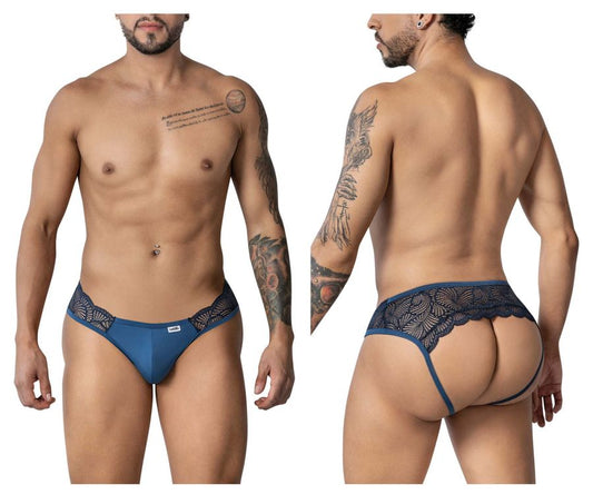 CandyMan 99312 lace jockstrap in navy with blue lace trim and sleek form-fitting design for men